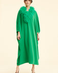 SAAHN ‘ STELLA’ Emerald Kaftan, kelly green, ostrich kaftan dress, Party dressing, Wedding, Event, Ostrich Feathers, One size fits all, Modern Kaftan, Modest and Glamour, Modest Dresses, Cool Girl Modesty