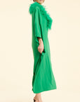 SAAHN ‘ STELLA’ Emerald Kaftan, kelly green, ostrich kaftan dress, Party dressing, Wedding, Event, Ostrich Feathers, One size fits all, Modern Kaftan, Modest and Glamour, Modest Dresses, Cool Girl Modesty