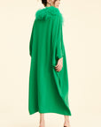 SAAHN ‘ STELLA’ Emerald Kaftan, kelly green, ostrich kaftan dress, Party dressing, Wedding, Event, Ostrich Feathers, One size fits all, Modern Kaftan, Modest and Glamour, Modest Dresses, Cool Girl Modesty