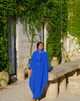 SAAHN Blue Ostrich Kaftan with Flowing Design