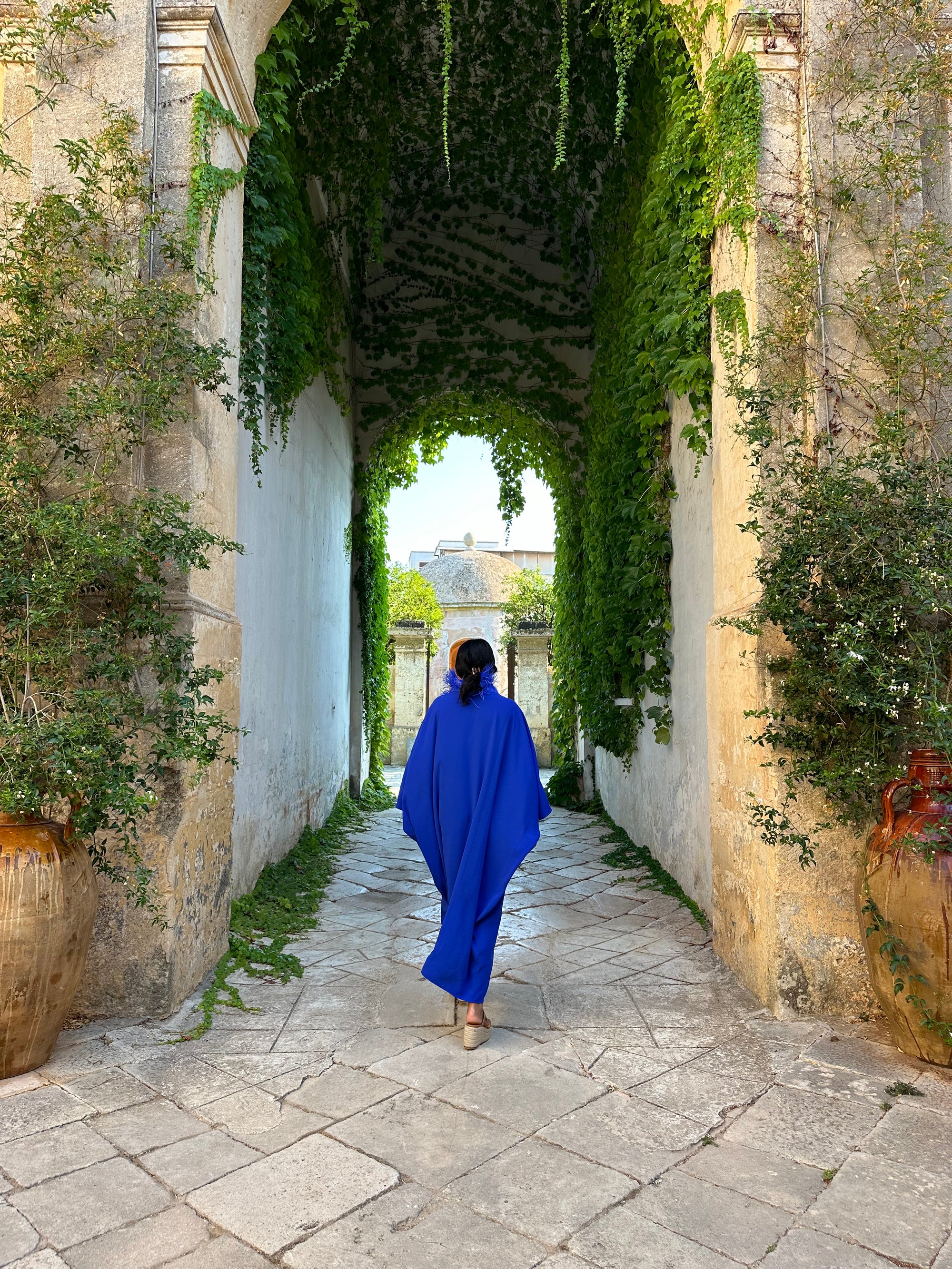 SAAHN Blue Ostrich Kaftan in Elegant Design